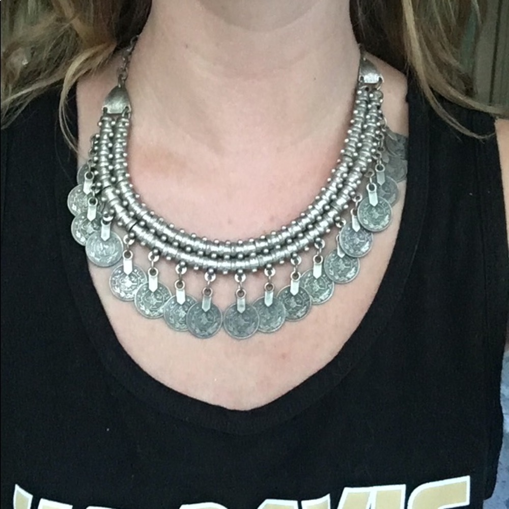 Tarnished-looking silver coin necklace (UO)